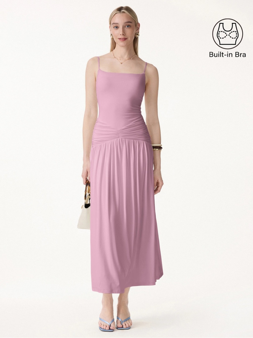Eco-SkinKiss®
Not-See-Thru Spaghetti Gathered Maxi Bra Dress